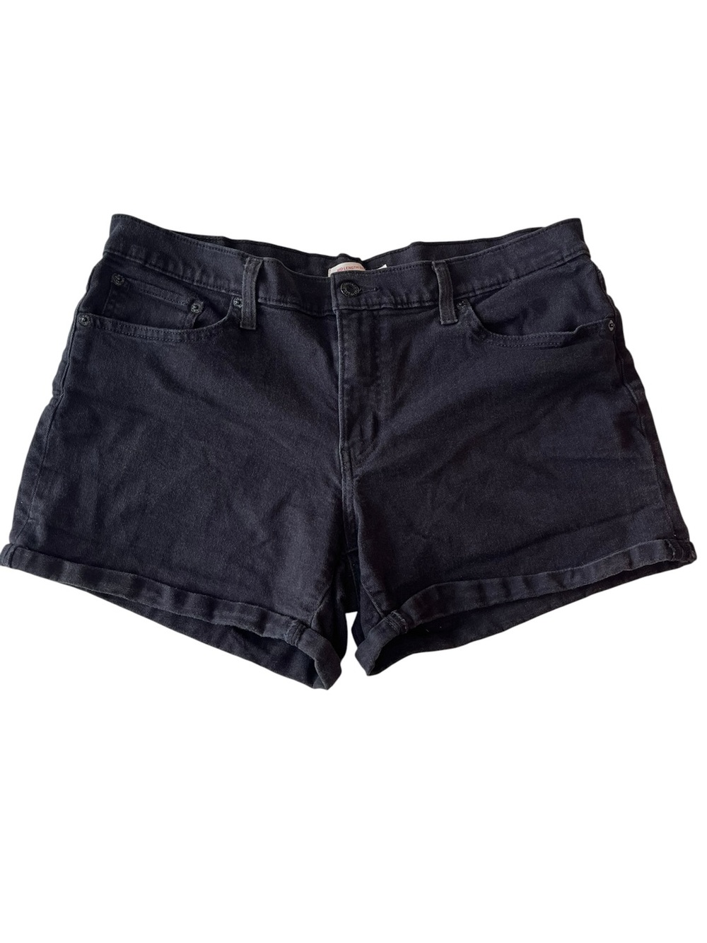 Levi’s Mid Length Black Denim Shorts Women’s Size 33 Stretch Jean Shorts